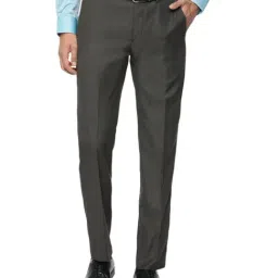 Louis Philippe Dark Grey Slim Fit Flat Front Trousers-image-36