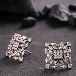 Priyaasi Clear & Rose Gold Stud Earrings-14