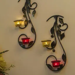 Homesake 'Hanging Leafy Halloween' Multicolor Metal Wall Mount Candle Holder - Set of 2-image-41