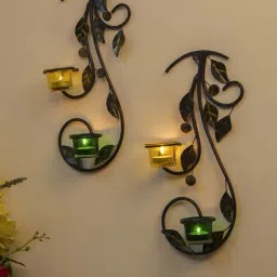 Homesake 'Hanging Leafy Christmas' Multicolor Metal Wall Mount Candle Holder - Set of 2-image-12