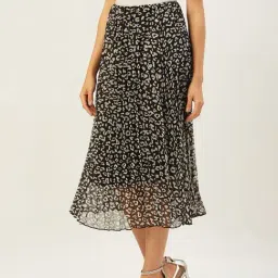 Anvi Be Yourself Black Printed A-Line Skirt-image-76