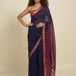 Suta Blue & Pink Pure Cotton Zari Work Saree Without Blouse-image-36