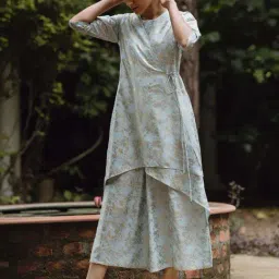 W Blue Floral Print Jumpsuit-28