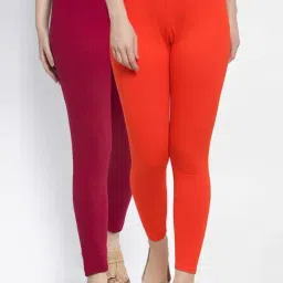 Gracit Orange & Maroon Mid Rise Leggings - Pack Of 2-picture-46