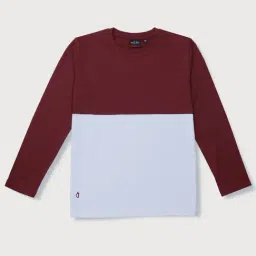 Gini & Jony Kids Maroon & White Cotton Color Block Full Sleeves T-Shirt-picture-22