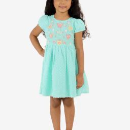 Lil Drama Kids Sea Green Embroidered Dress-image-8