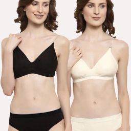 AROUSY Black & Cream Cotton Bra Panty Set - Pack Of 2-image-14