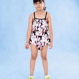 Kiddopanti Girls White & Purple Regular Fit Printed Swimwear-image-114