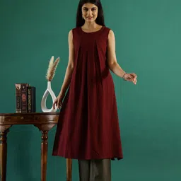 Sangria Round Neck Pure Cotton Straight Kurta & Trousers-picture-9