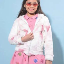 Crimsoune Club Kids Beige Graphic Print Full Sleeves Fur Jacket-image-25