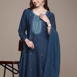 Anouk Women Floral Embroidered Regular Sequinned Kurta with Trousers & With Dupatta-image-47