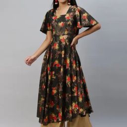 Poshak Hub Black Printed Fit and Flare Kurta-image-15