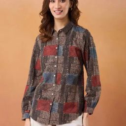 Fabindia Brown Cotton Hand Block Printed Shirt-image-50
