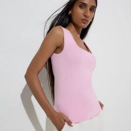 Wardrobe by Westside Light Pink Ribbed-Textured Top-image-78