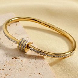 DressBerry Women American Diamond Antique Gold-Plated Bangle-Style Bracelet-0