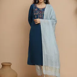 Tulsattva Women Floral Embroidered Thread Work Kurta with Trousers & Dupatta-picture-22