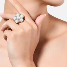 Zaveri Pearls Silver Tone Contemporary Austrian Diamonds & Pearls Finger Ring-ZPFK17685-13