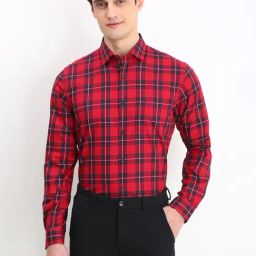 Allen Solly Red Cotton Regular Fit Checks Shirt-image-31