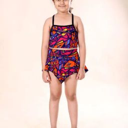 Kiddopanti Girls Navy Blue & Pink Regular Fit Printed Swimwear-image-80