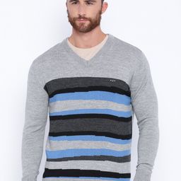 ColorPlus Men Grey & Blue Striped Sweater-image-62
