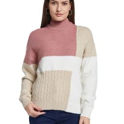 METTLE Pink Colour Blocked Regular Fit Pullover-image-28