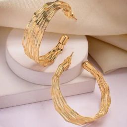 Karatcart Gold Plated Contemporary Multi-Layer Half Hoop Earrings-27