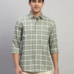 Cantabil Green Regular Fit Checks Casual Shirt-image-62