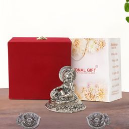 INTERNATIONAL GIFT Silver-Toned Lord Laddu Gopal With 2 Diya Religious Idol Showpiece-image-73