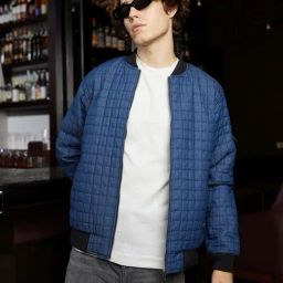 Campus Sutra Blue Regular Fit Quilted Bomber Jacket-image-78