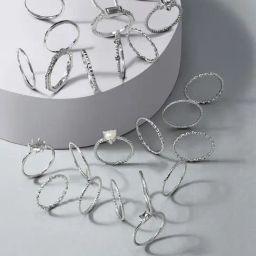 Zaveri Pearls Silver Tone Set of 25 Stunning Stackable Finger Rings-ZPFK17691-image-90