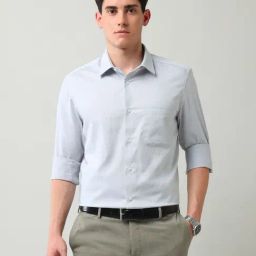 Ad By Arvind Grey Regular Fit Self Pattern Shirt-image-55