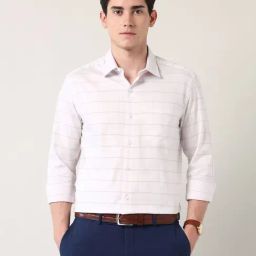 Ad By Arvind Beige Slim Fit Checks Shirt-image-52