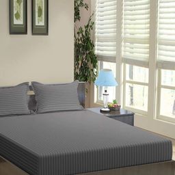 Trance Home Linen Grey Striped Pure Cotton 200 TC Queen Bedsheet Set-2.64 m x 2.18 m-image-89