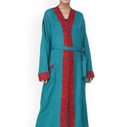 Exotic India Aari Hand-Embroidered Paisleys Deep-Lake Kashmiri Robe-45