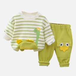 Little Surprise Box Unisex Green Striped Tracksuit-image-76