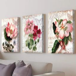 Art Street Printed Pink Cotton Canvas Wall Art - Set of 3-image-13