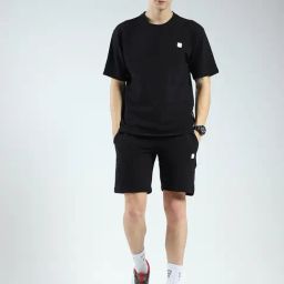 Rock.It Black Cotton Lycra Regular Fit Solid T-Shirt And Short-image-8