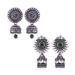 DIVASTRI Set of 2 Silver Plated Dome Shaped Oxidised Jhumkas-73