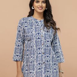 FERANOID Women Mandarin Collar Printed Ethnic Tunic-image-98
