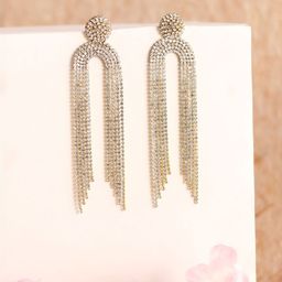 StyleCast Gold-Plated Cubic Zirconia Studded Tasselled Contemporary Shaped Drop Earrings-image-88