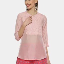 Biba Pink Embroidered Straight Short Kurti-image-97