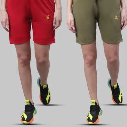Vimal Jonney Red & Olive Cotton Sports Shorts - Pack of 2-image-81