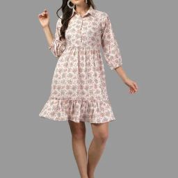 MASAKALI.CO Light Pink Floral Print A Line Dress-image-54