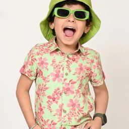 Lil Drama Kids Light Green & Pink Floral Print Shirt-image-39