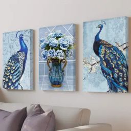 Art Street Printed Blue Cotton Canvas Wall Art - Set of 3-image-72