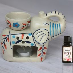 Fabindia White & Blue Aroma Diffuser With Tealights & Rose Oil-20