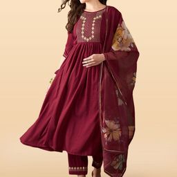 Anouk Rustic Women Yoke Design Pleated Sequinned Kurta with Palazzos & With Dupatta-image-1