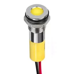 RS PRO Yellow Panel Mount Indicator 24V DC, Mounting Hole Size 8 mm, Termination Type Lead Wires, IP Rating IP67, Model No 2494325-10