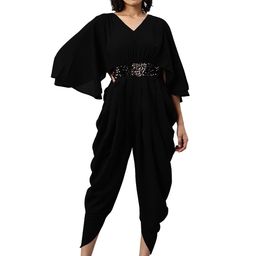 cottinfab Black Dhoti Jumpsuit with Embellished Deatil image 1