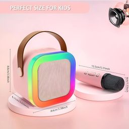 generic Portable Karaoke Speaker with LED Lights and Wireless Microphone, Bluetooth Speaker with Carrying Handle, White image 2
